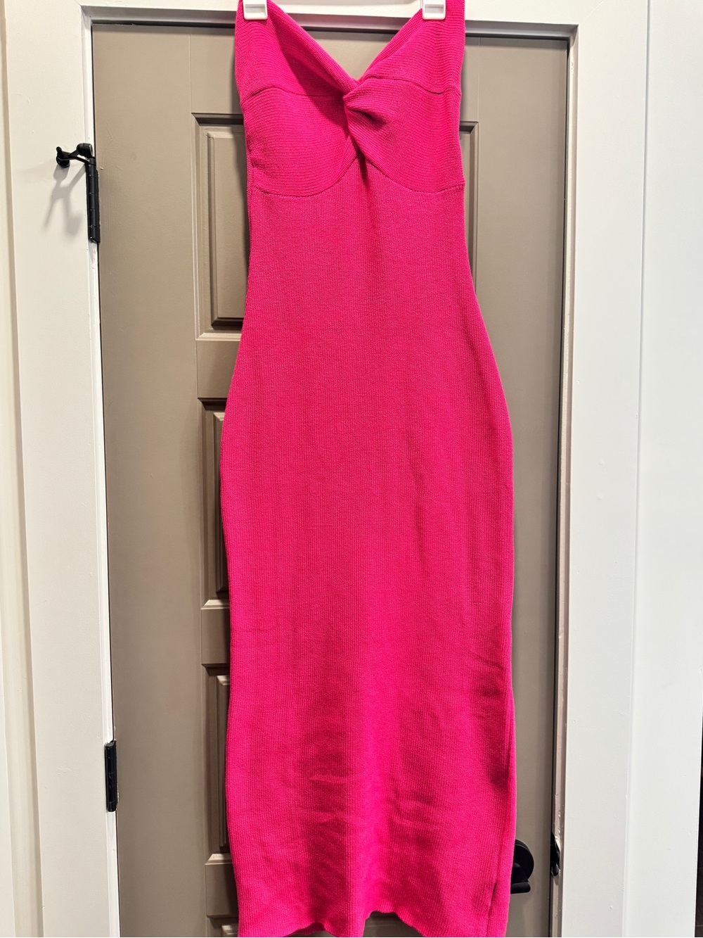 Hot Pink Strapless Bodycon Midi Dress